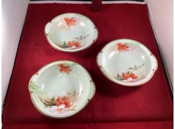 3 Vintage Hand Painted Berry Bowls Same Pattern 2 Makers Florentia Italy Over Thomas Sevres Bavaria Clean