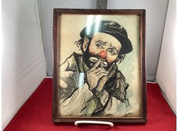 Antique Water Color Clown In Thought Signed Ruth Very Niece Piece See Pictures