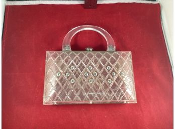 Vintage Hard Acrylic Purse Hand Bag With Gem Stones Needs To Be Polished Good Overall Condition