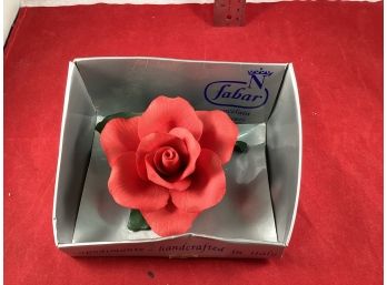 Vintage Fabar Capodimonte Stemmed Red Rose Hand Made In Italy In Box, Box Is Tattered Piece Is New See Picture