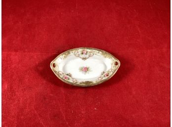 Small Vintage Hand Painted Gold Gilded Nippon Trinket Dish 3 1/2 Long Good Overall Condition