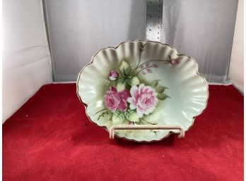 Vintage Lefton China Hand Painted Floral Dresser Dish Gold Rim Number 1860 Good Overall Condition