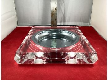 Vintage Mid Century Modern Clear Acrylic Square With Chrome Insert Candy Dish Good Overall Condition