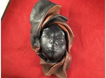 Vintage Sculpted Leather Face Wall Art Hanging Masks Hand Crafted Folk Art See Pictures