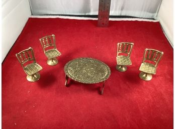 Vintage Solid Brass Dollhouse Furniture Coffee Table And  4 Backed Pedestal Chairs Good Quality