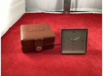 Vintage NYCE Cutter & Buck Travel Alarm Clock In Leather Case With Instructions Still Has Plastic On The Face