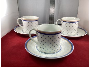 Set Of 3 Villeroy & Boch Germany Perpignan Cups And Julie Saucers Good Overall Condition