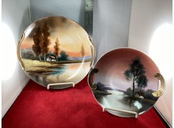 A Pair Of Hand Painted Noritake Plates Lakeside Cabin Scenes Made In Japan Good Overall Condition