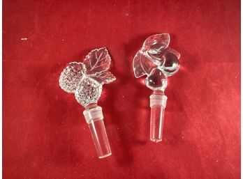 A Pair Of Crystal Bottle Stoppers Cherrys And Raspberries Silicone Rubber Seals Good Overall Condition