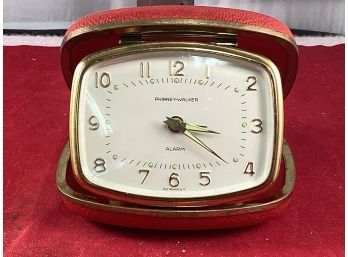 Vintage Leather Phinnay - Walker Germany Travel Wind Up Alarm Clock Glows Tested Working