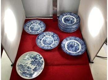 Large Lot Of Blueware 12 Liberty Blue 2 Lochs Of Scotland 1 Wedgwood Good Overall Condition