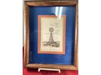 Vintage Eleanora Vocke, Texas  Titled Windmill  Numbered 56/200 Framed Drawing Good Overall Condition