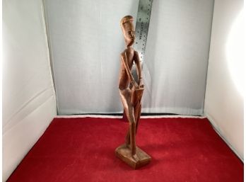 Vintage Hand Carved Wood Sculpture Of A Man Unsigned Good Overall Condition