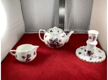 3 Beautiful Victorian Violets From England's Countryside Hammersley Bone China Spode Tea Pot Creamer Candle