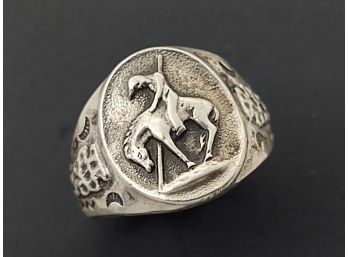 VINTAGE NAVAJO STERLING SILVER BELL TRADING POST NATIVE AMERICAN HORSE RIDER RING SIZE 5