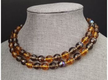 VINTAGE JOAN RIVERS FACETED AURORA BOREALIS CITRINE TOPAZ GLASS BEADS NECKLACE
