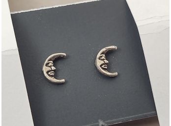 SMALL VINTAGE STERLING SILVER MOON FACE EARRINGS