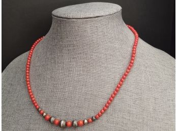 VINTAGE RELIOS FOR CAROLYN POLLACK SOUTHWESTERN STERLING SILVER CORAL NECKLACE