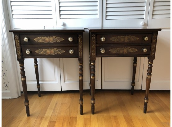 Antique Hitchcock Side Tables With Tole Paint