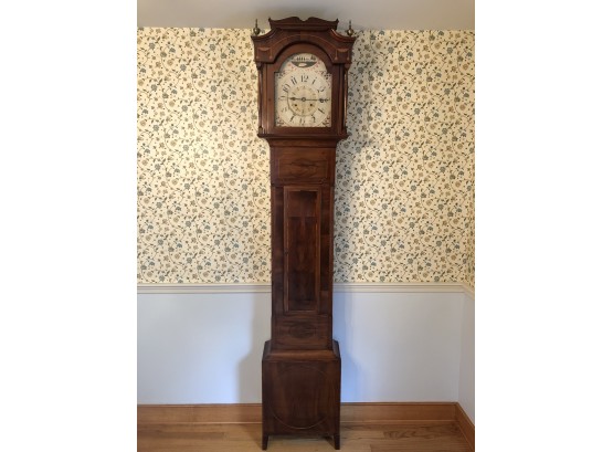 ****1782!!!! Grandfather Clock With Handpainted Face, Fluted Columns And Wood Inlays