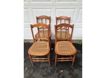 Set Of 4 Antique Chairs With Caned Seats
