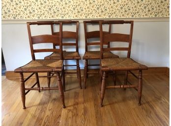 Set Of 4 Antique Rush Seat Chairs