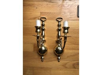 Pair Of Brass Wall Mount Candle Holders