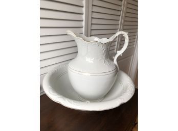 Antique Ironstone Pitcher And Bow Set
