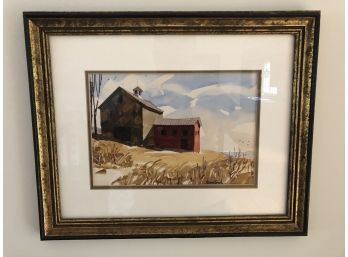 Antique Watercolor Of A Barn, Artist Signed Banford