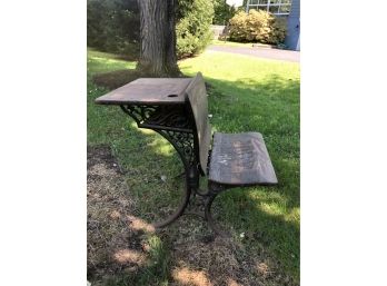 Antique Students Desk With Cast Iron, Folding Seat