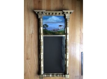 Beautiful Antique Gold Gilt Mirror W/reverse Painted Accent