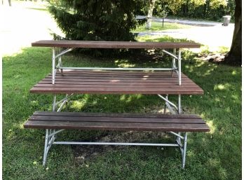 Vintage 1960s Wood And Aluminum Picnic Table Set