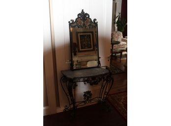 Metal Base And Mirror With Broken Marble Top