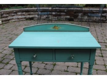 Vintage Hand Painted Desk With 2 Drawers And Removable Back