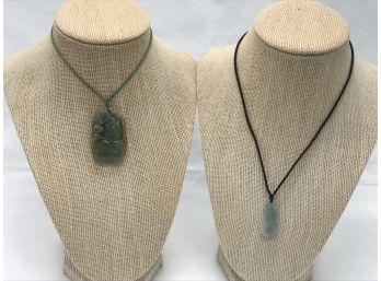 2pc Natural Carved Jade Pendants On Strings
