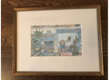'Ole Cayman Home - George Town' Signed Watercolor Painting With Ink Debbie Van Der Bol