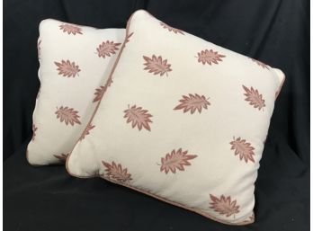 Pair Of Leaf Themed Decorative Pillows - Foam Inserts, Zip Off Covers  19' Square, Cotton Canvas Cover