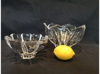 Set Of Two Crystal Bowls - Unbranded, Larger Appears To Be Gorham Lotus  - Excellent Condition