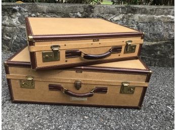 2pc Set Of Vintage Hartmann Skymate Suitcases - Leather Trim And Canvas Hard Case - Great!