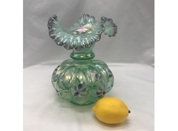 Fenton Art Glass Melon Vase - Hand Painted Opalescent Glass
