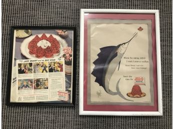Pair Of Framed Vintage And Authentic Jello Advertisements Ads - 1938 And 1954