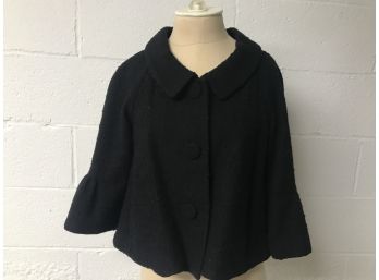 Theory Black Cropped Jacket With Ruffle Cuff - Medium, Made In USA