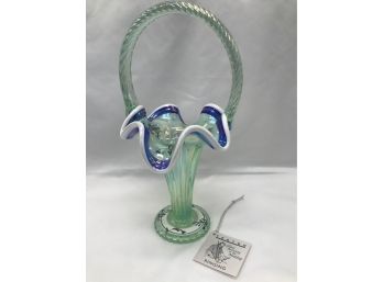 Fenton Art Glass 'Glass Legacy' Willow Green Trumpet Basket  MSRP $76.50