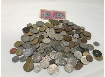 International Coins & 10 Cent Military Bank Note - Costa Rica, Australia, Canada, Italy, Europe Plus