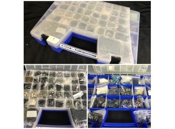 BEADS! 90 New Packages In Carry Case - Blues, Blacks And Other Assorted