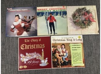 5PC Lot Vintage Christmas Albums Records - Johnny Mathis, Ray Connie Singers, Fiedler Boston Pops Plus