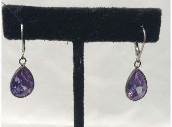 Sterling And Amethyst Dangle Earrings - Marked 925