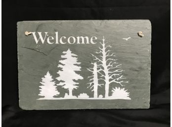 Natural Slate Welcome Sign With Leather Hang Strap - 12'L