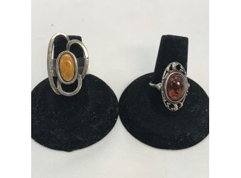 Pair Of Rings - Amber With Silver And Modern Look