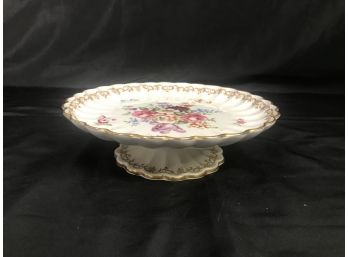 Crown Staffordshire England's Bouquet Cake Pedestal Stand With Scalloped Edge, England Bone China